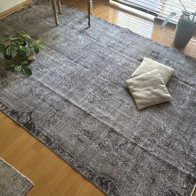 超大判182×293 貴重グレイオーバーダイ　メダリオン　トルコヴィンテージラグ 超大判182×293 貴重グレイオーバーダイ メダリオン トルコヴィンテージ