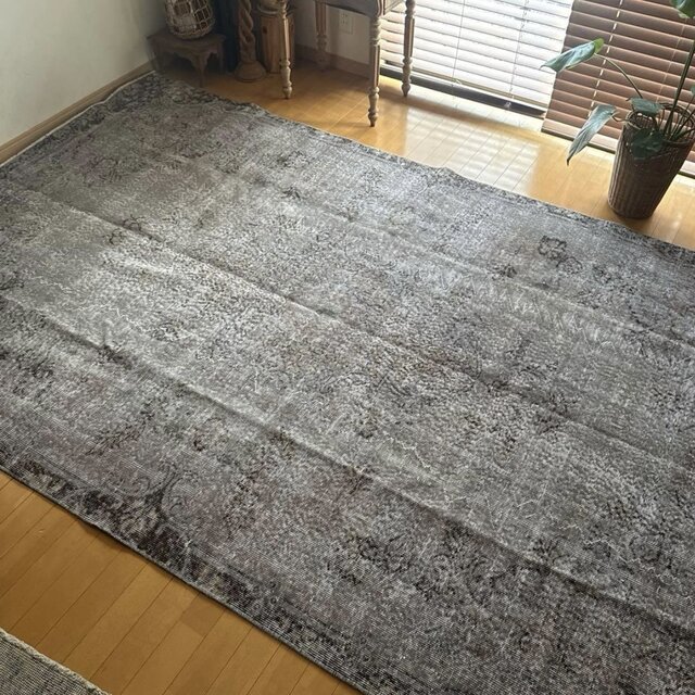 超大判182×293 貴重グレイオーバーダイ メダリオン トルコヴィンテージ