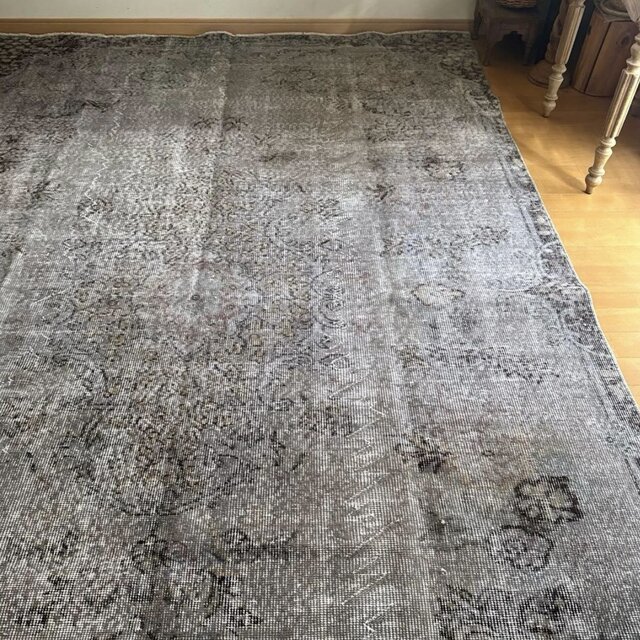 超大判182×293 貴重グレイオーバーダイ メダリオン トルコヴィンテージ