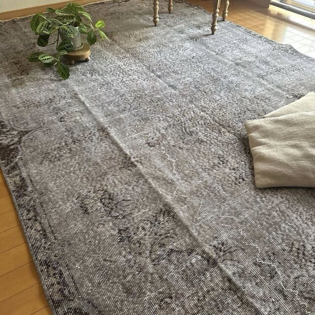 超大判182×293 貴重グレイオーバーダイ　メダリオン　トルコヴィンテージラグ 超大判182×293 貴重グレイオーバーダイ メダリオン トルコヴィンテージ