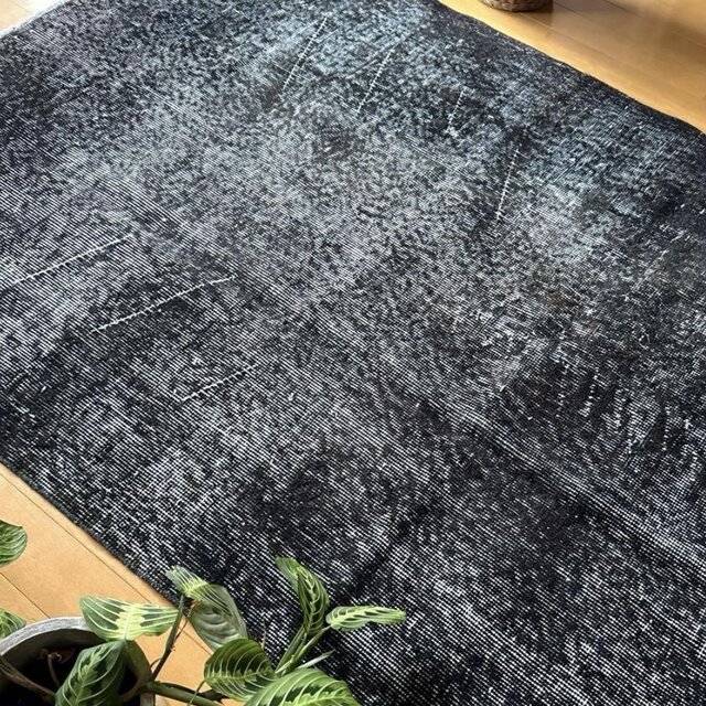 111-113×208 ブラックオーバーダイ こげ茶 トルコヴィンテージラグ