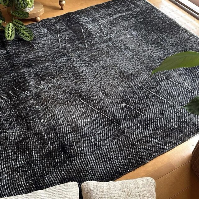 111-113×208 ブラックオーバーダイ こげ茶 トルコヴィンテージラグ