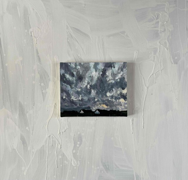 油彩画 原画「近所の風景 空 20262」アート 絵画 22×27㎝ F3