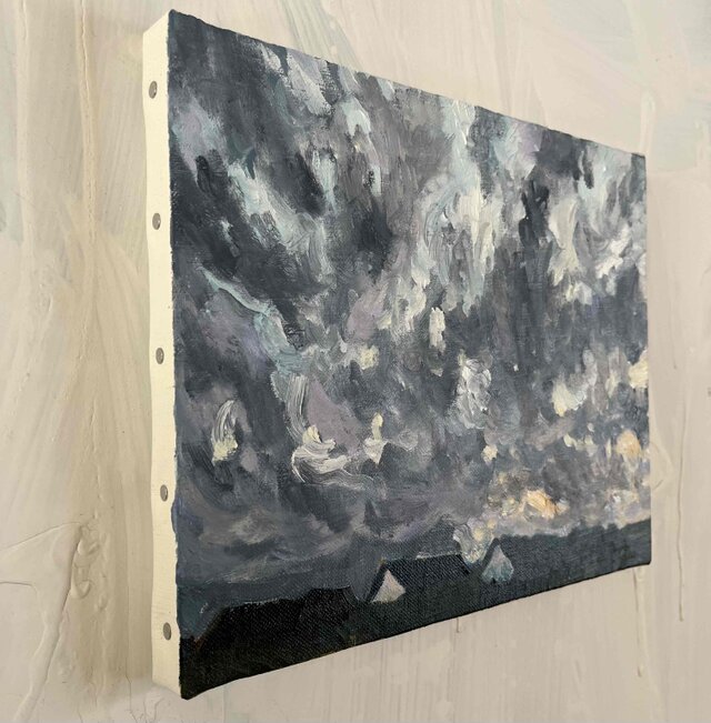 油彩画 原画「近所の風景 空 20262」アート 絵画 22×27㎝ F3