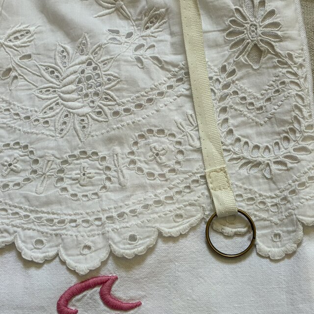 antiquelinen*whitework*レア手刺繍*巾着型トートバッグ
