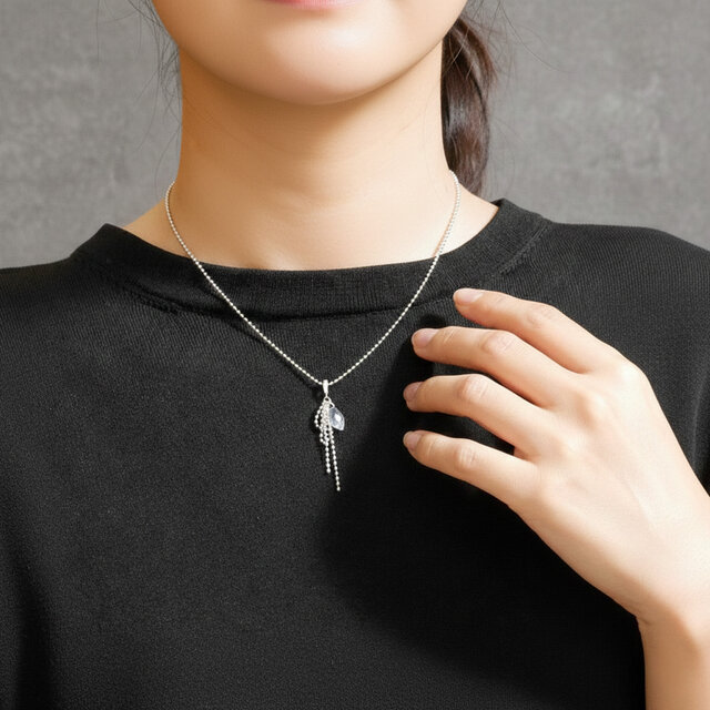 Silver925 アクアマリンのRibbonネックレス40cm［1089N］ | iichi 日々 