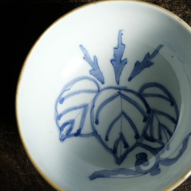 桐の文様◇花とリーフ。時代染付深鉢 碗 骨董/antiques 古道具 古民家