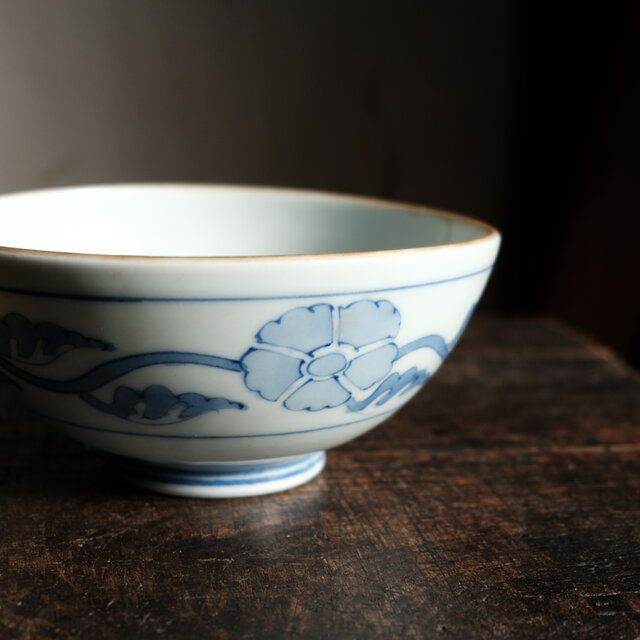 桐の文様◇花とリーフ。時代染付深鉢 碗 骨董/antiques 古道具 古民家