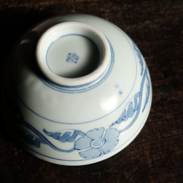 桐の文様◇花とリーフ。時代染付深鉢 碗 骨董/antiques 古道具 古民家