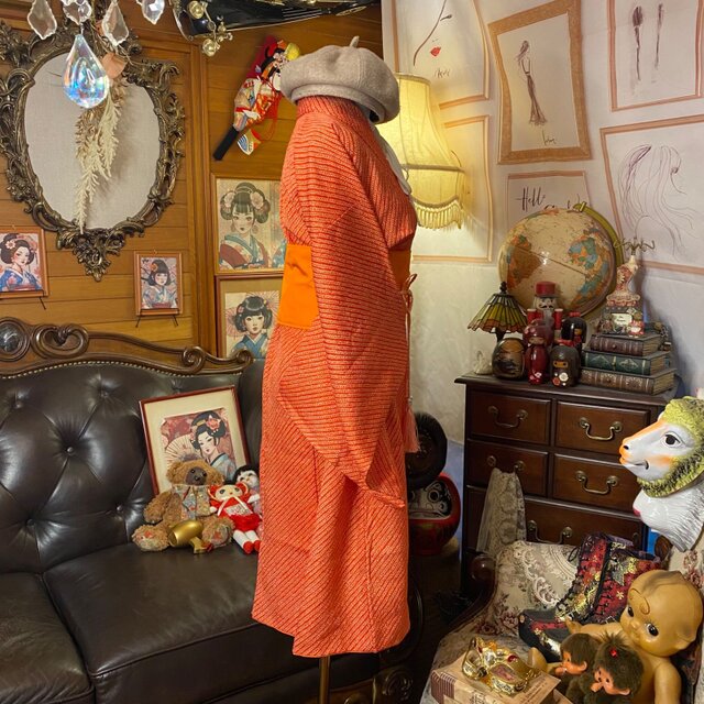 着物リメイク ミニミディ ワンピース／ドレス／洗える化繊 帯 和洋折衷