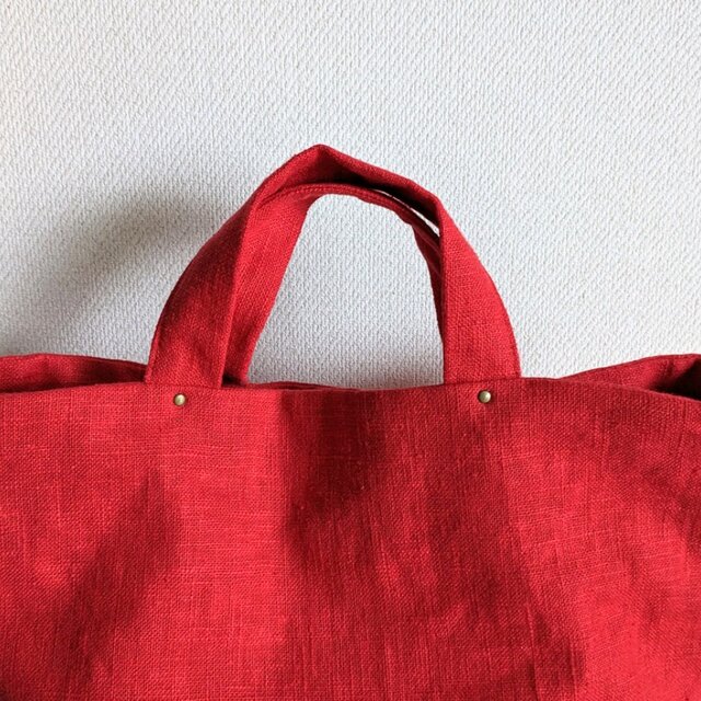 受注制作]くったりリネンのトートバッグM/レッド 持ち手長さ変更可能