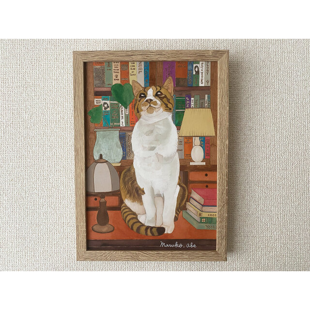 原画「書斎の猫2」猫イラスト | iichi 日々の暮らしを心地よくする