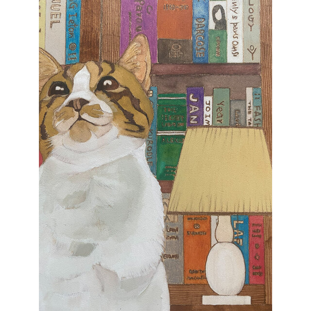 原画「書斎の猫2」猫イラスト | iichi 日々の暮らしを心地よくする