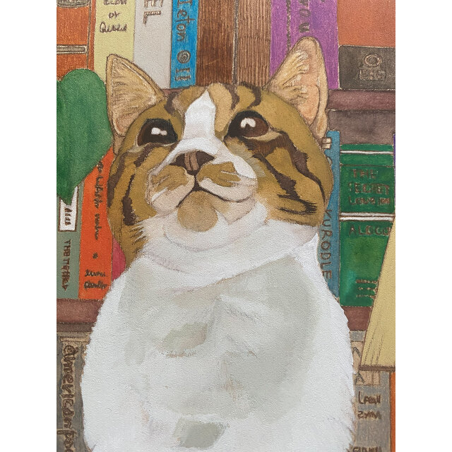 原画「書斎の猫2」猫イラスト | iichi 日々の暮らしを心地よくする