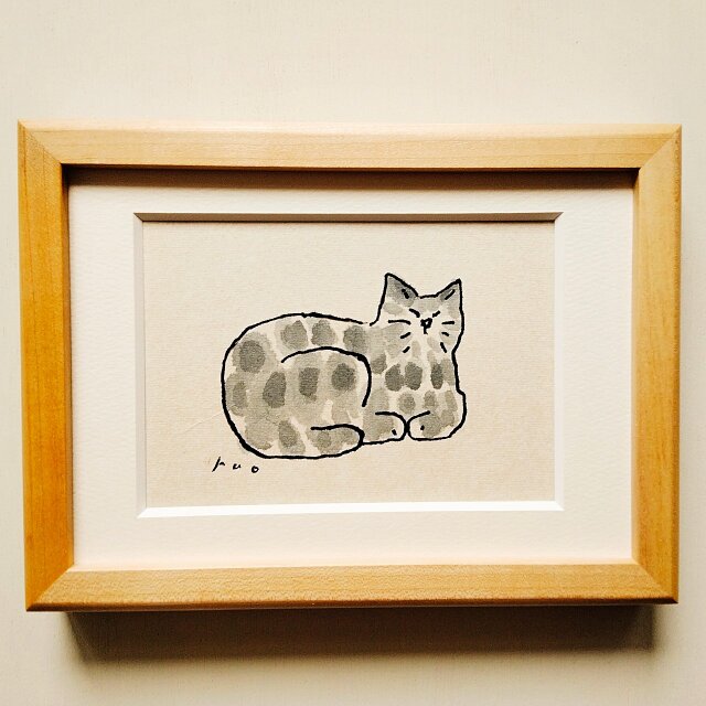 一点物 原画】「キジトラ猫∣ドローイング」 2L木製額縁入り・ペン画
