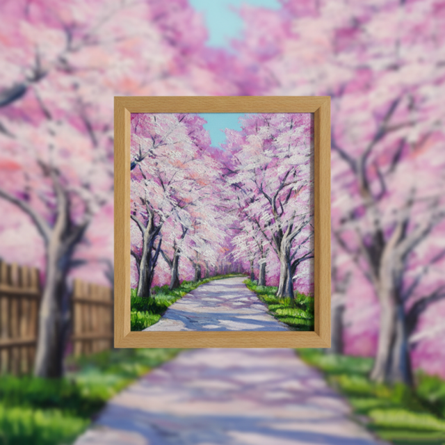 絵画　油絵　原画　一点物　北欧　桜　春　ピンク　アート　インテリア　SM 満開の桜のトンネル 油絵【原画】 一点物 春 桜並木 油彩画 絵画