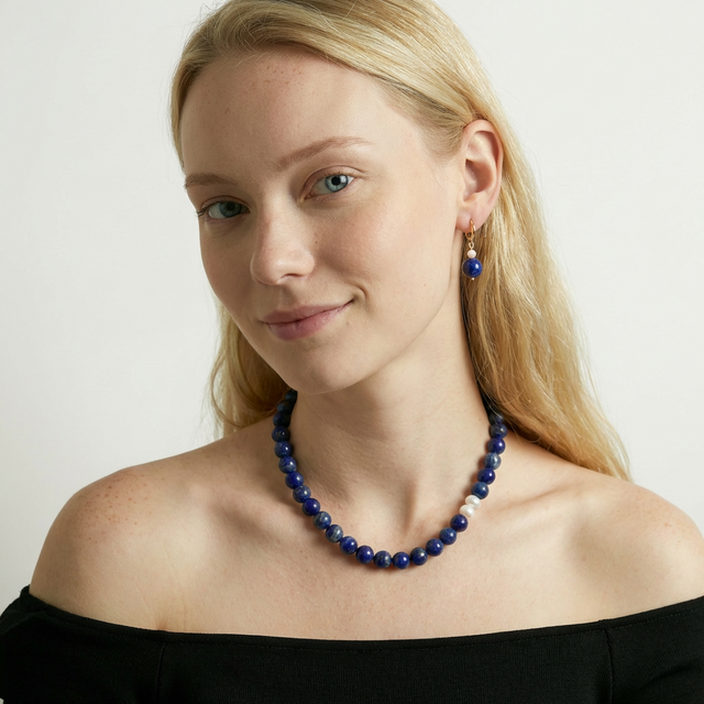 上品なブルー ラピスラズリ ネックレス ｜K18ゴールド + シルバー925