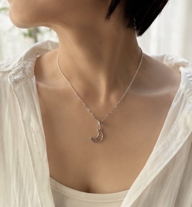 宇宙から届いた輝き】メテオライト三日月ネックレス／SILVER925・50cm