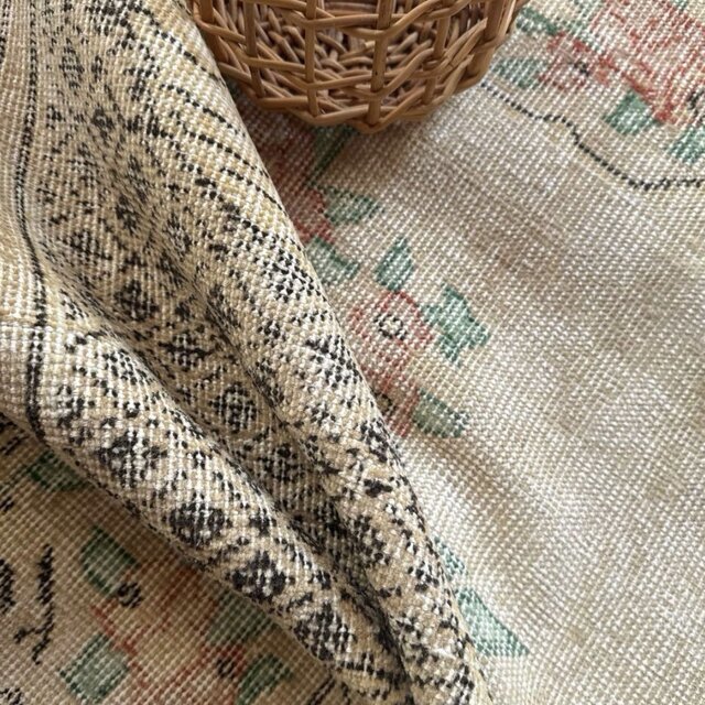 大判 163×258 花柄メダリオン ナチュラルベージュ トルコヴィンテージ