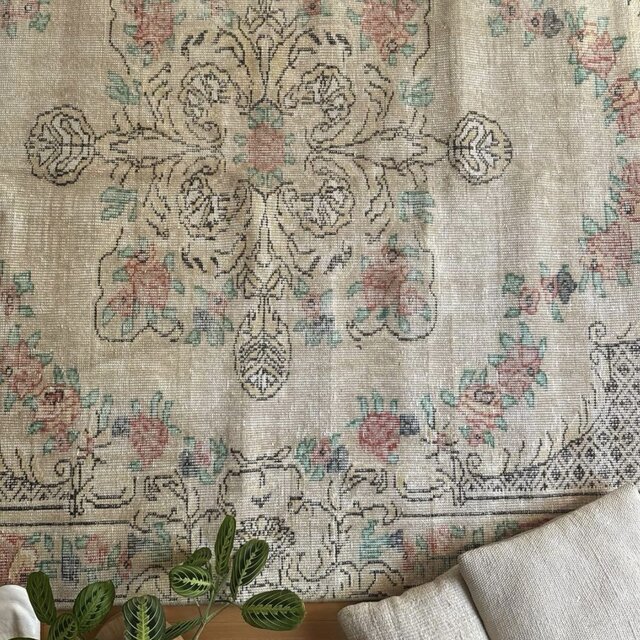 大判 163×258 花柄メダリオン ナチュラルベージュ トルコヴィンテージ