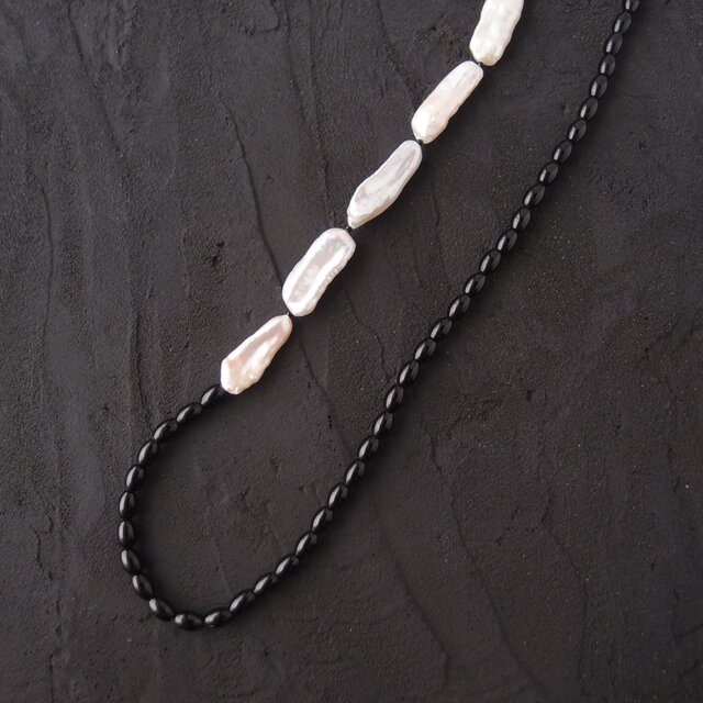 Biwa Pearl × Black Tourmaline Necklace／ビワパール × ブラック