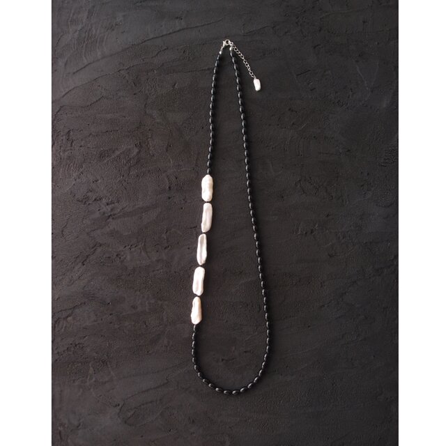 Biwa Pearl × Black Tourmaline Necklace／ビワパール × ブラック