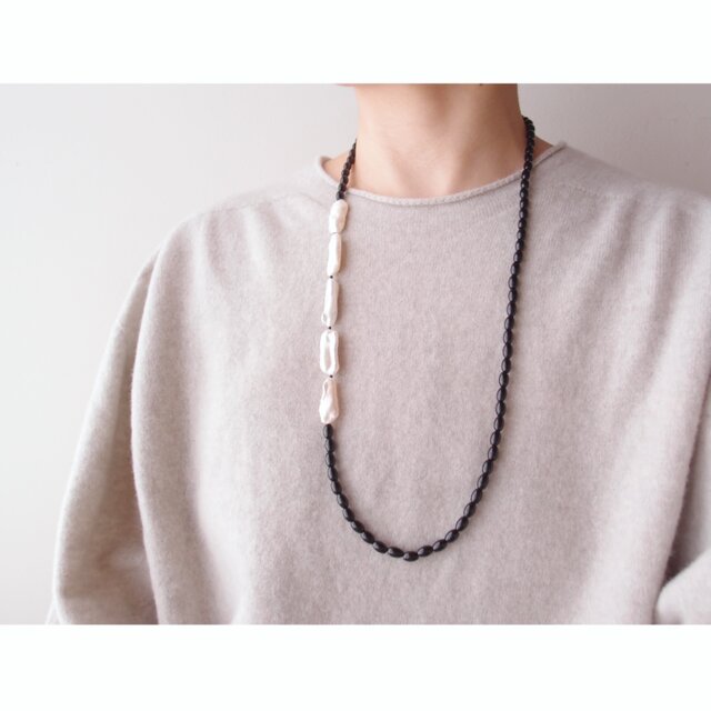 Biwa Pearl × Black Tourmaline Necklace／ビワパール × ブラック