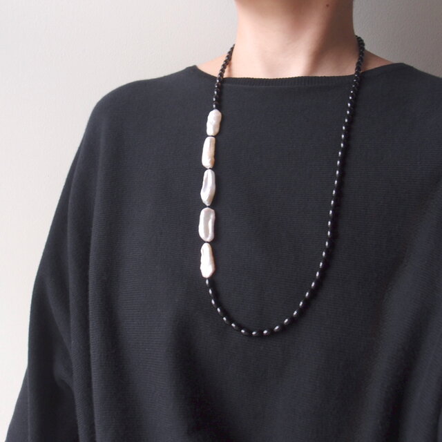 Biwa Pearl × Black Tourmaline Necklace／ビワパール × ブラック