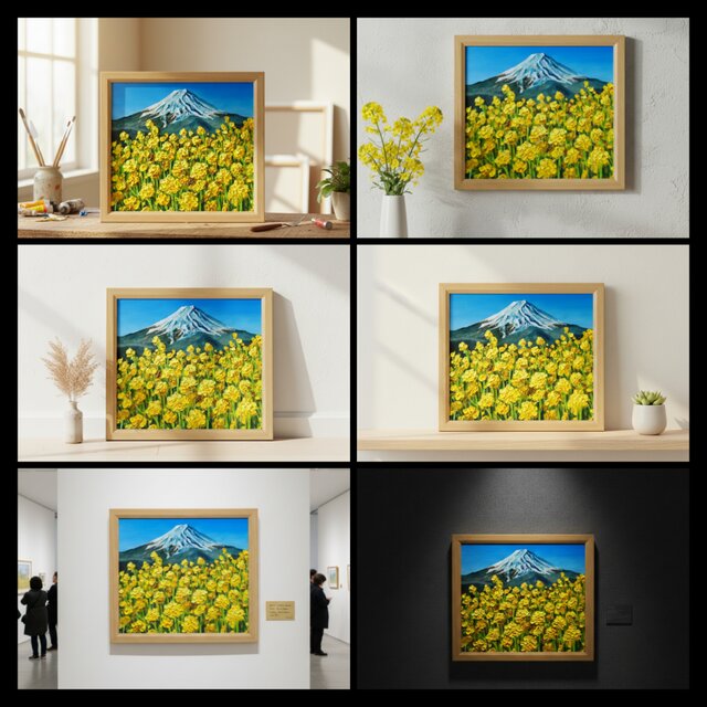 玄関やリビングに彩りを。油彩画【富士を望む花園】花の絵 富士山