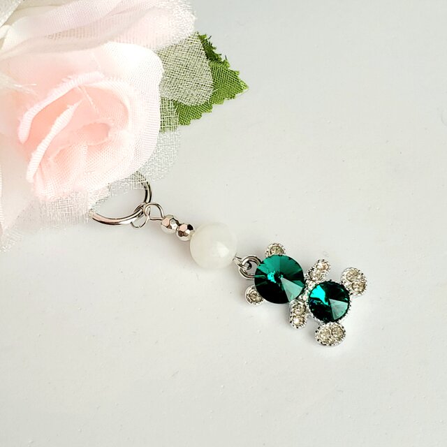 ムーンストーン×熊チャーム 大人可愛い キーホルダー ストラップ