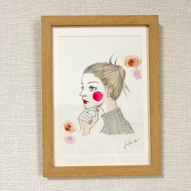 考えている横顔の女性 透明水彩 B5 原画 | iichi 日々の暮らしを