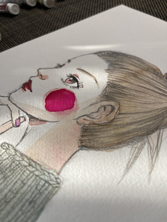 考えている横顔の女性 透明水彩 B5 原画 | iichi 日々の暮らしを