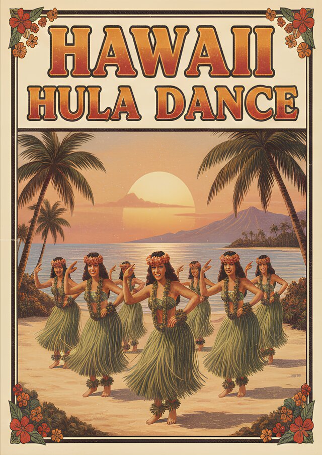 非売品★昭和レトロ★80年代★海外旅行 ハワイ フラダンス 美女 宣伝ポスター HAWAII HULA DANCE】ハワイ アロハ フラダンス 南国 夕日 ビーチ