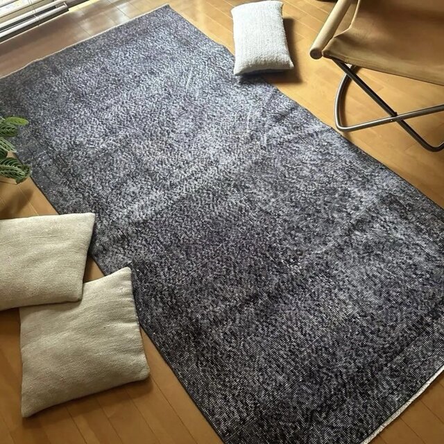 104×207 グレイ×ブラウン オーバーダイ トルコヴィンテージラグ