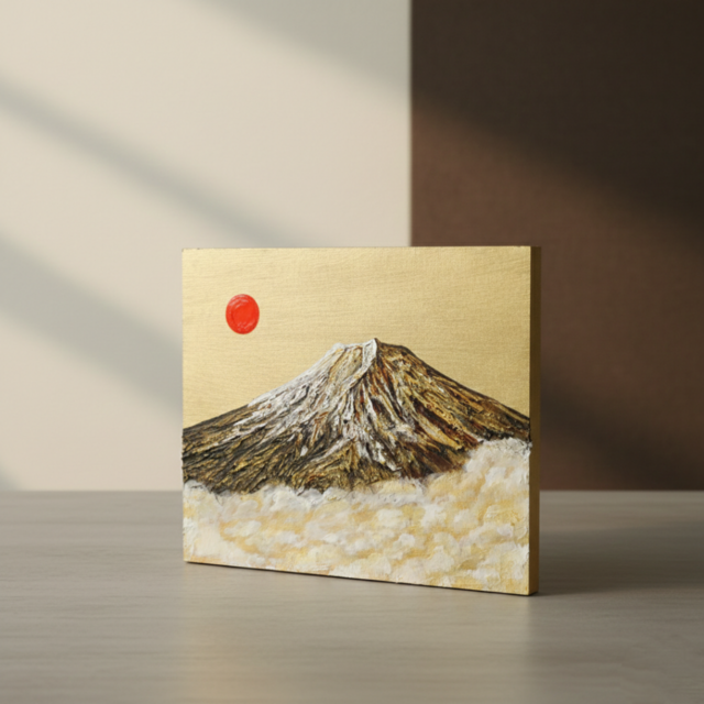 油絵「黄金の輝きが放つ生命力」絵画 油彩画 木製パネル 壁掛け