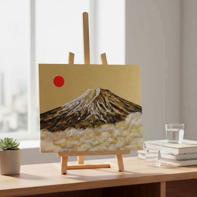 油絵「黄金の輝きが放つ生命力」絵画 油彩画 木製パネル 壁掛け