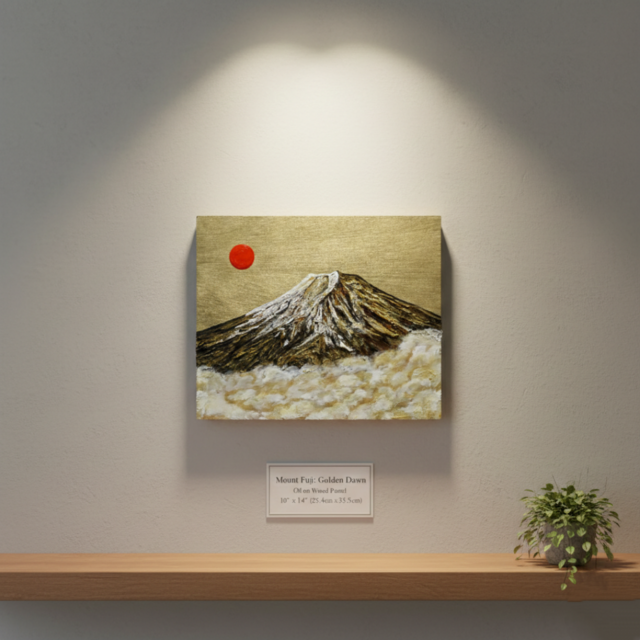 油絵「黄金の輝きが放つ生命力」絵画 油彩画 木製パネル 壁掛け
