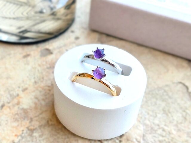 天然石の指輪 □ ラウンドカボション 4mm □ アメジスト | iichi 日々