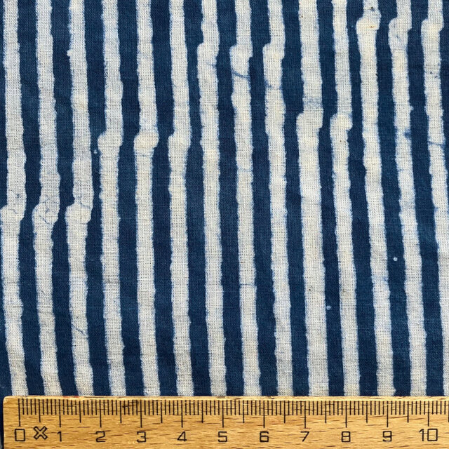 インド ブロックプリント生地[50cm単位] インディゴ ブルーストライプ