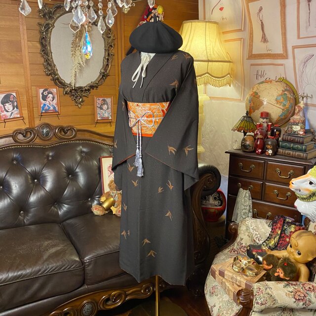 着物リメイク セミロング ワンピース／ドレス／洗える化繊 名古屋帯