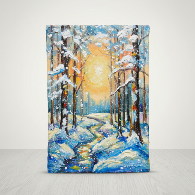 油絵 原画【黄金色の冬】油彩画 風景画 インテリア 壁掛け 絵画