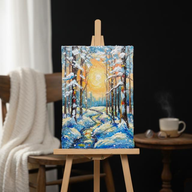 油絵 原画【黄金色の冬】油彩画 風景画 インテリア 壁掛け 絵画