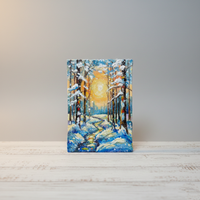 油絵 原画【黄金色の冬】油彩画 風景画 インテリア 壁掛け 絵画