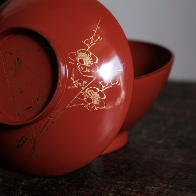 漆器 蓋付き椀 輪島塗　骨董　金蒔絵　鶴　7個セット 漆器 蓋付き椀 輪島塗 骨董 金蒔絵 鶴 7個セット 漆器 蓋付き椀 輪島塗