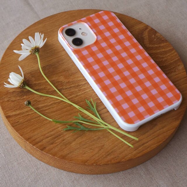 tokimeki gingham check（ orange & pink ）」＜ホワイトケース