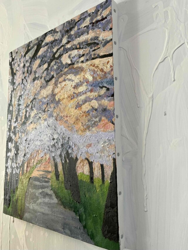 油彩画 「朝の桜 20262」｜アート 絵画 原画 32×41cm F6 キャンバス