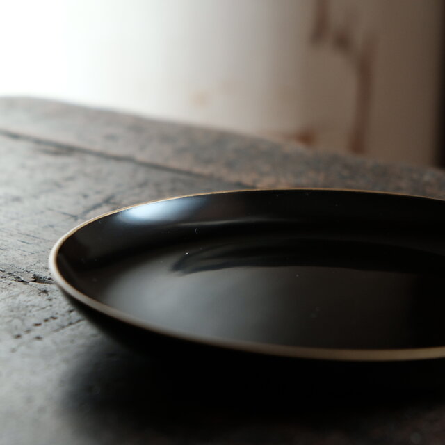 黒で素敵◇時代物 漆芸黒塗金縁中皿 骨董・antiques 古道具 古民家 古