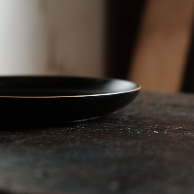 黒で素敵◇時代物 漆芸黒塗金縁中皿 骨董・antiques 古道具 古民家 古