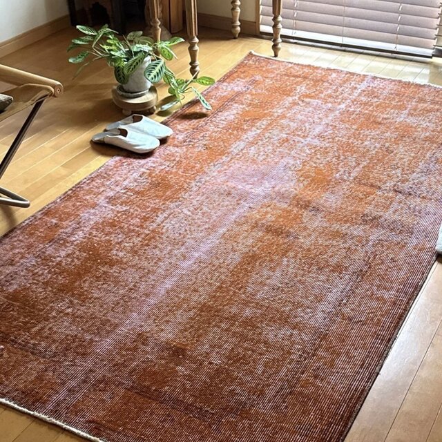 115×212 オレンジピンクブラウン オーバーダイ トルコヴィンテージラグ