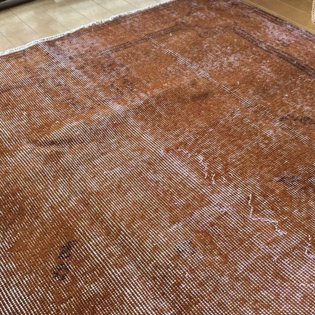 115×212 オレンジピンクブラウン オーバーダイ トルコヴィンテージラグ